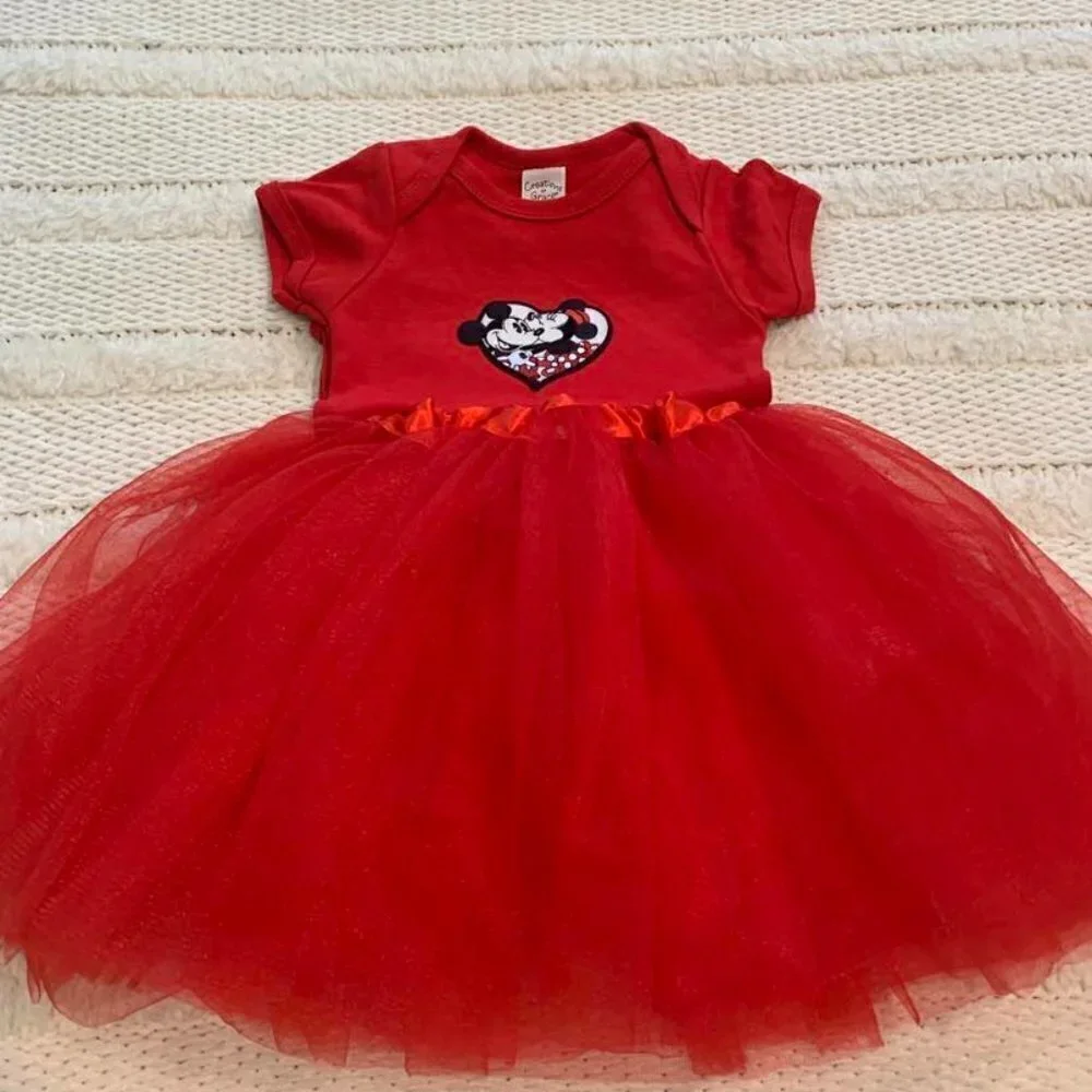 Mickey and Minnie Mouse Red Bodysuit with Tulle Tutu NEW